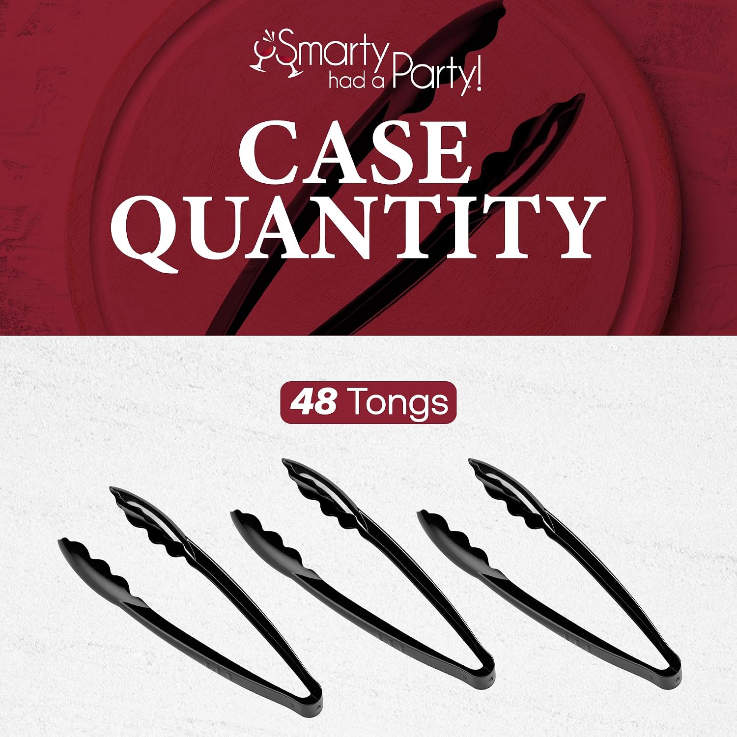 Smarty Had A Party 48 Black Disposable Plastic Serving Tongs Catering Supplies Buffet Display 9" Disposable Tongs for Serving Food