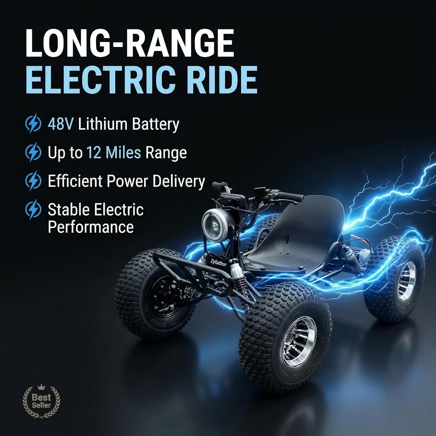 Zyliathor Adults & Kids Electric Off-Road Go Kart, 12-Mile, Brushless Peak 4000W, Up to 31MPH, 3 Speed + Reverse + Limiter, Shaft Drive Diff, AT19x7-8 Tires, Family Backyard Trails, Beach/Sand