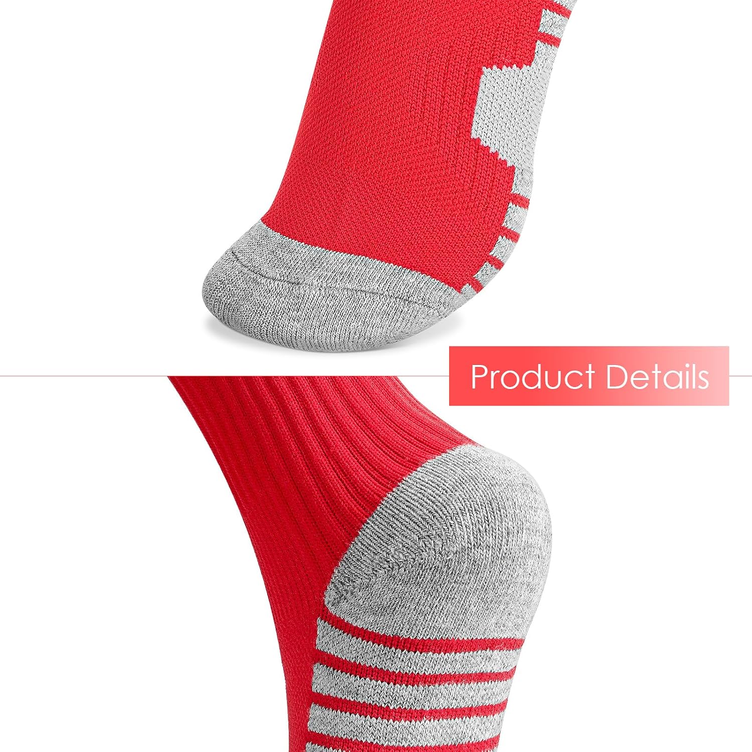 Linkidea Kids Soccer Socks with Shin Guards, 2 Pairs Breathable Knee High Socks with Lightweight Shin Pads, Long Sleeve Cushion Socks for Child 4-6 Years Over The Calf Soccer Socks (Red, S)
