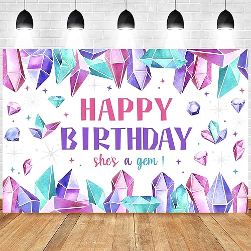 Decoración de fiesta de cumpleaños con gemas - Fondo de fiesta de cumpleaños para niñas y fondo de fotografía