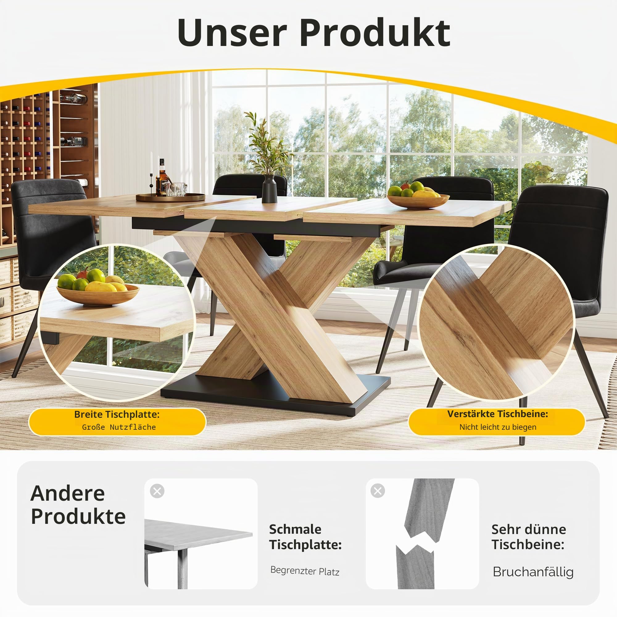 Esstisch Ausziehbar Küchentisch für 4-6 Personen, 119-158,5x80x75cm