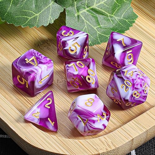 Vista 89 de CiaraQ DND - Juego de dados poliédricos con una bolsa de dados negra para juegos de mesa de rol D&D RPG MTG Rojo mezclado con naranja + purpurina