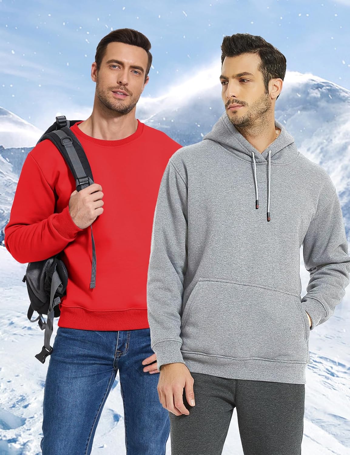 Flygo Men's Winter Warm Sherpa Lined Crewneck Sweatshirt Fleece Pullover Tops - Image 5