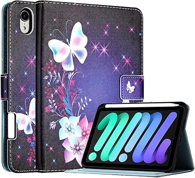 Case Compatible with iPad mini 7 2024 A17 Pro, iPad mini 6 Case 8.3-Inch,2021 Model, iPad mini 7th/6th Generation Case with Pencil Holder, Stand Smart Case with Soft TPU Back, Butterflies