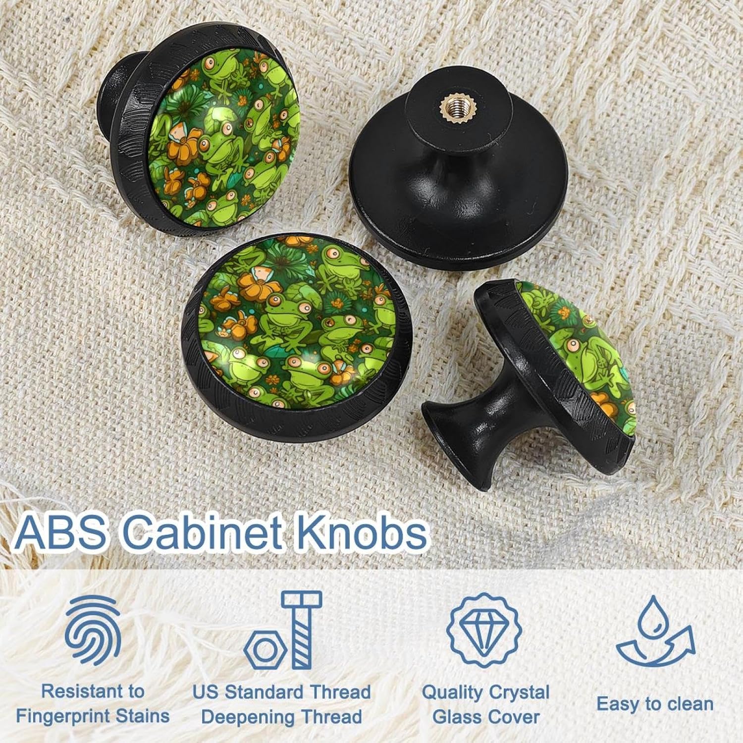 4 PCS Cute Fun Frog Kitchen Cabinet Knobs 1-1/3 Inch Round Dresser Drawer Knobs Cabinet Hardware Matte Black Drawer Pulls for Cupboard Wardrobe Dresser Bathroom image 4