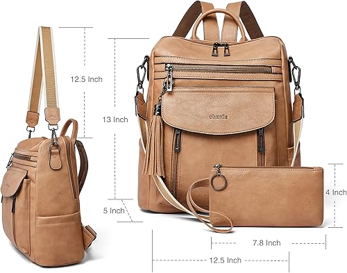 Miniatura 6 de Shrrie Mochila para mujer, mochila de cuero a la moda, bolso de viaje de diseño, bolsa de hombro, 2-1 marrón camel bicolor, Mochilas de viaje