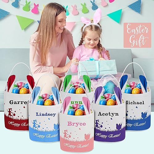 Miniatura 3 de Jasaino Cesta de Pascua de conejo, regalos de Pascua para niños, canastas de Pascua personalizadas para niños y niñas, canasta de Pascua