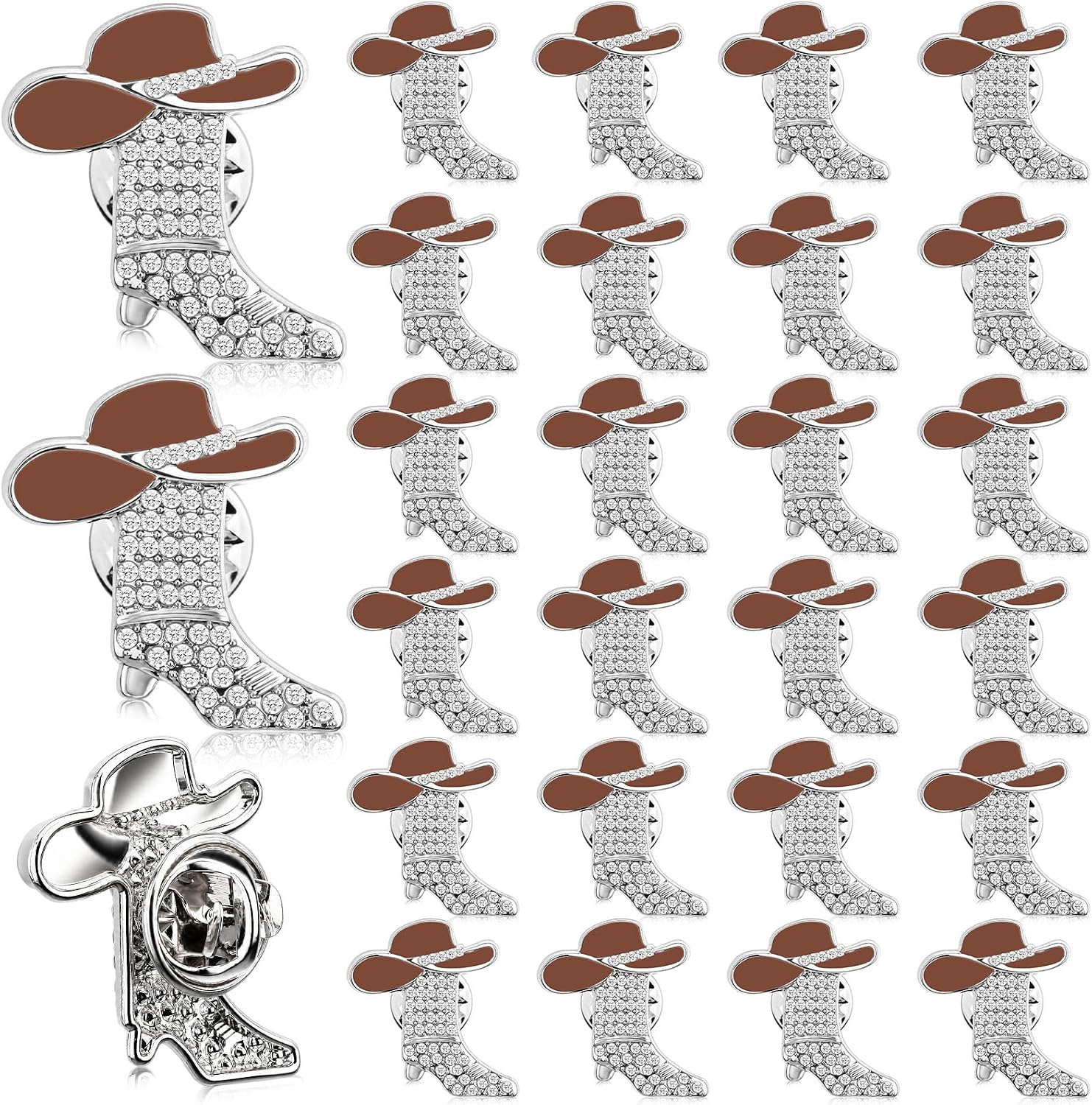 24 Pcs Rhinestones Cowboy Boot Hat Brooch Pin Western Cowgirl Brooch Lapel Pins for Women Bag Hat Gifts Bulk
