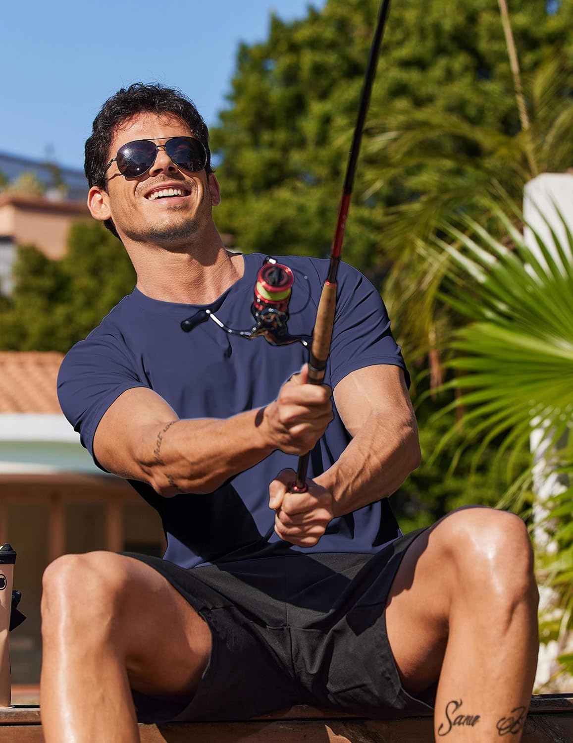 COOFANDY Men's Swim Shirt Short Sleeve UPF 50+ Sun Shirt Rash Guard T-Shirts Quick Dry Beach Shirts Breathable - Image 3