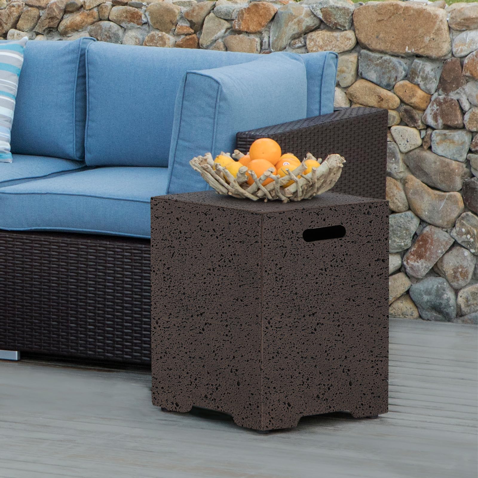 COSIEST Outdoor Hideaway Tank Table for Gas Fire Pits, Hides Standard 20lb 16-inch Propane Tank Cover w Side Handles (Rusty Red)