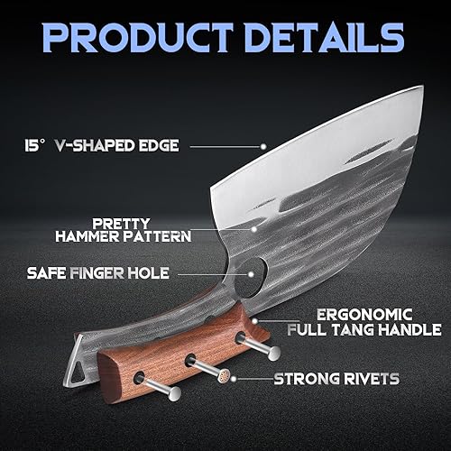 Miniatura 3 de ROCOCO Cuchillo de chef serbio forjado a mano, cuchillo japonés de espiga completa para deshuesar, cortar, cuchillo vikingo con funda para cocina,