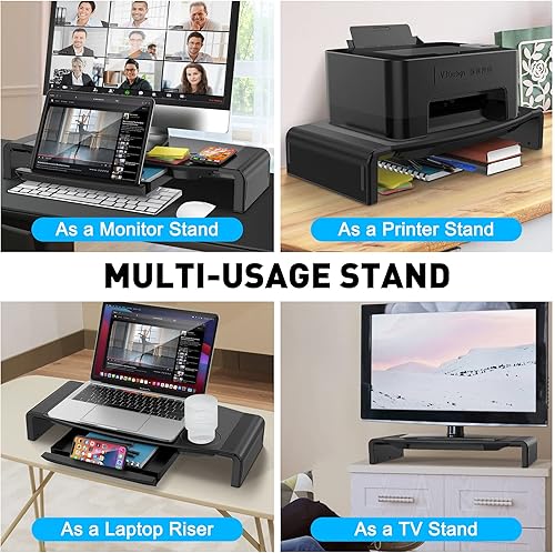 Miniatura 4 de AboveTEK Soporte elevador plegable para monitor con cajón, soporte de monitor de computadora ajustable en altura, soporte para teléfono para PC,