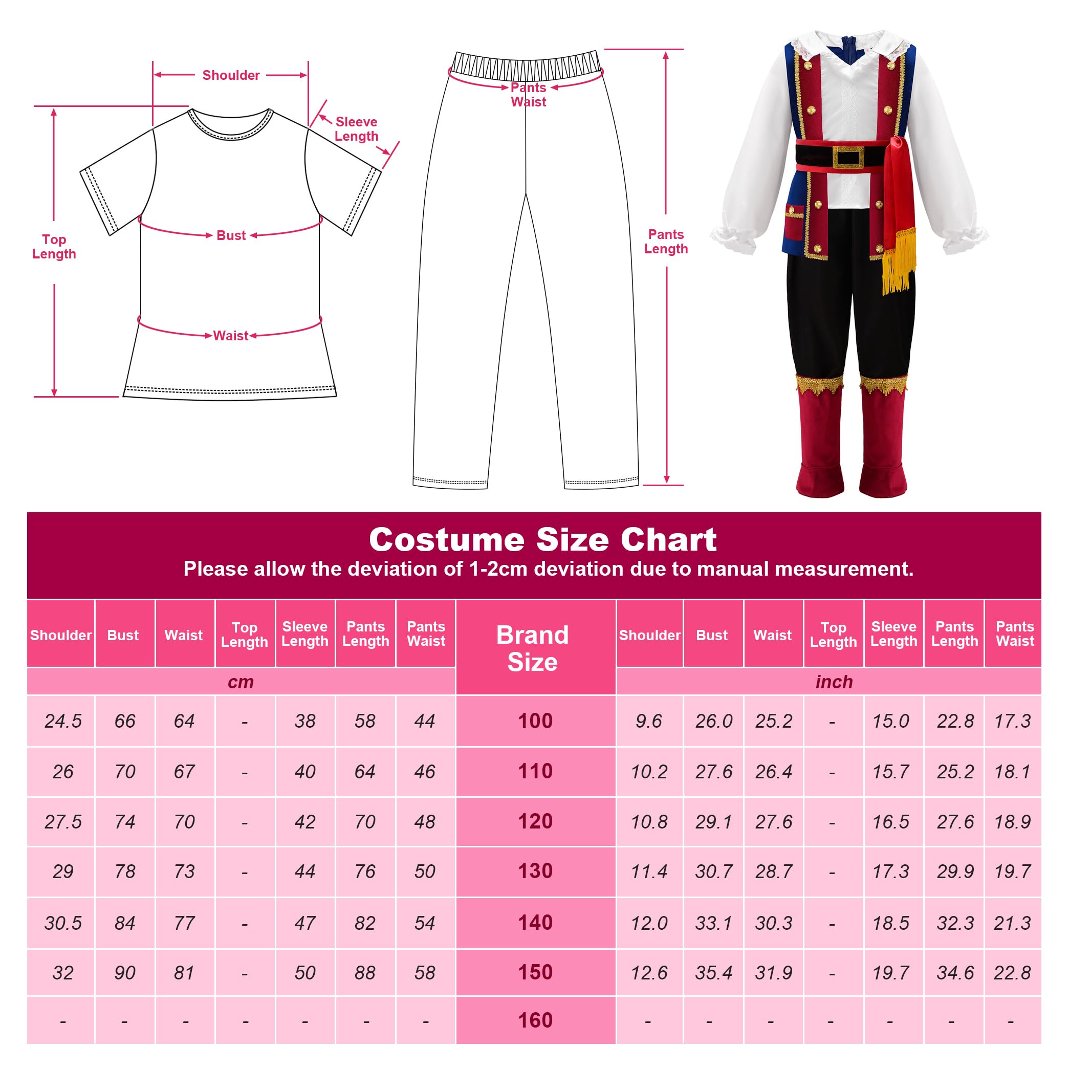 ReliBeauty Déguisement Pirate Costume Enfant Pirate Garçon Fille avec Accessoires Halloween