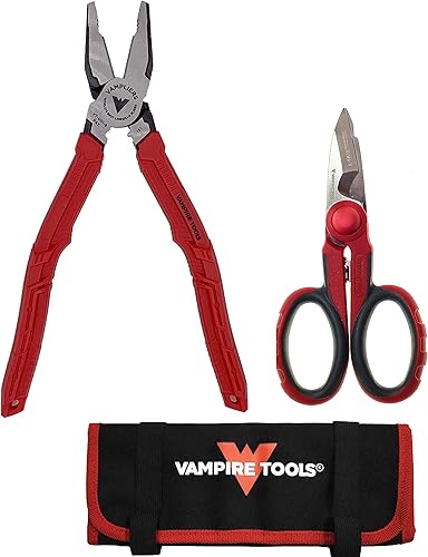 VAMPLIERS Juego de herramientas de 2 piezas. Alicates de línea de electricista de 9 pulgadas, tijeras multiusos para electricista + bolsa de