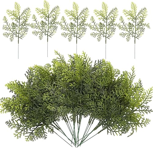 ZYP 40 agujas de pino artificiales, agujas de pino sintético de Navidad, rama de cedro sintético artificial, púas de pino de vegetación falsas para