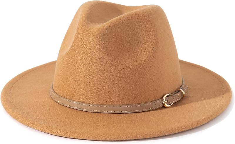 Lisianthus Sombrero clásico de fieltro Fedora de ala ancha con hebilla para cinturón para mujer | Vestido Unisex Panama Trilby, Transpirable, Ligero, Estilo Atemporal, Ajuste con Cordón Ajustable, para Informal, Boda, Fiesta