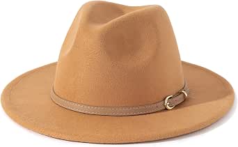 Lisianthus Women Classic Felt Fedora Wide Brim Hat with Belt Buckle