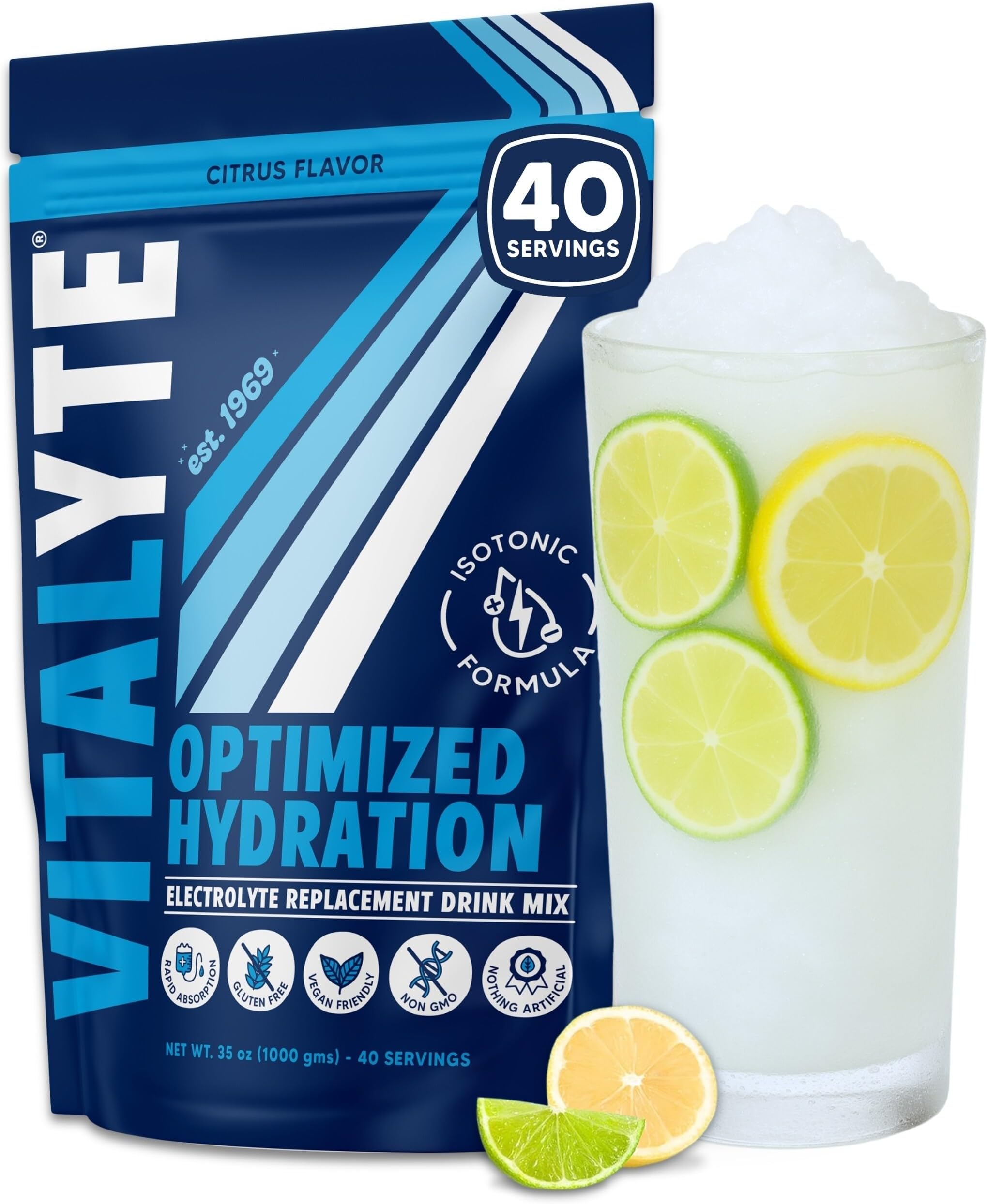 - Vitalyte Electrolyte Powder Drink Mix - Isotonic Clean Electrolyte Hydration Powder - Ideal Post Workout Rehydration Packets with No Artificial Colors, Flavors or Sweeteners, (35 Oz, Cool Citrus)