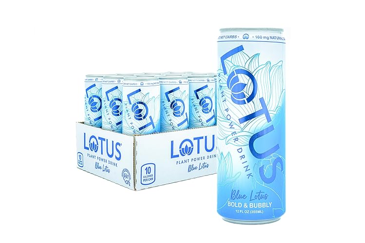 Blue Lotus Plant Power Drink™ | Sugar Free, Low Calorie | 160 mg Natural Caffeine from Green Coffee Bean | Plant-Based Ingredients | Zero Sugar | 10 Calories | 12 oz Cans | 12 Count