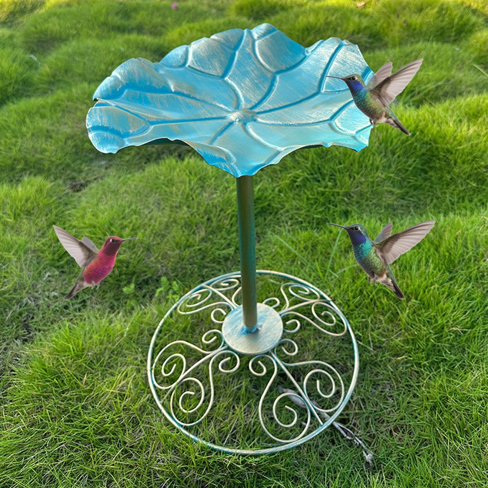 Vasca per uccelli da giardino, piedistallo in ferro, antiruggine, decorazione per recinzione, cortile, portico, prato, cortile, balcone