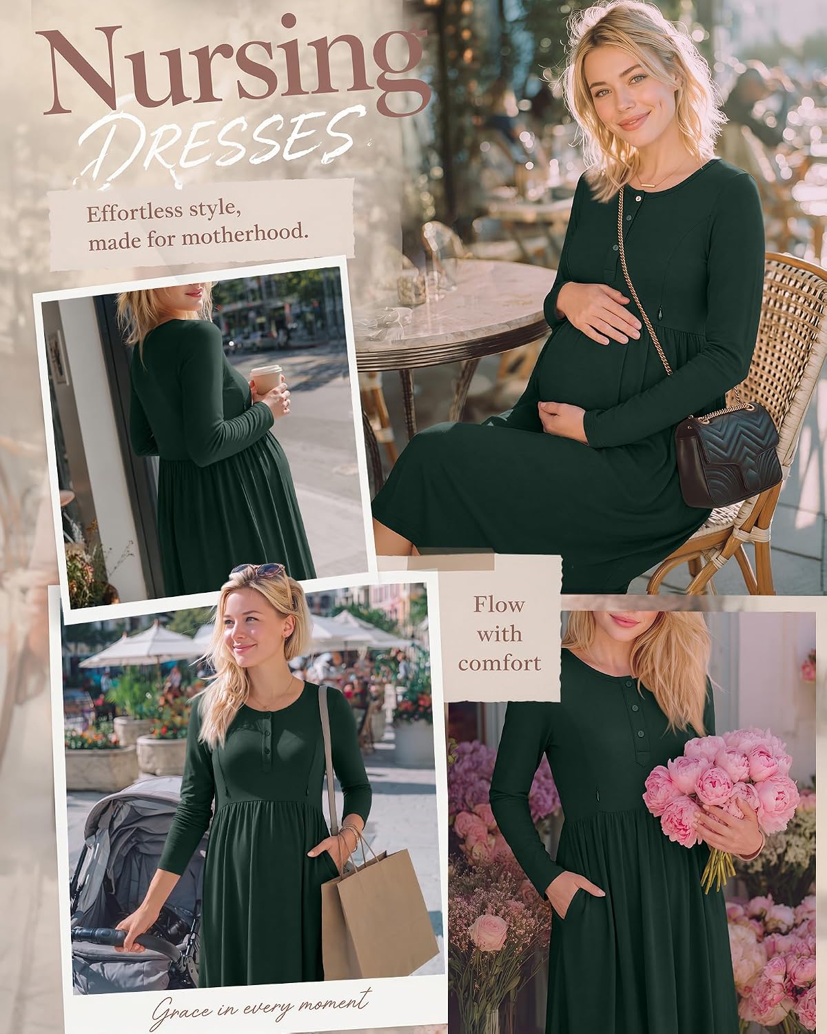 Huukeay Women's Maternity Nursing Dress with Pockets