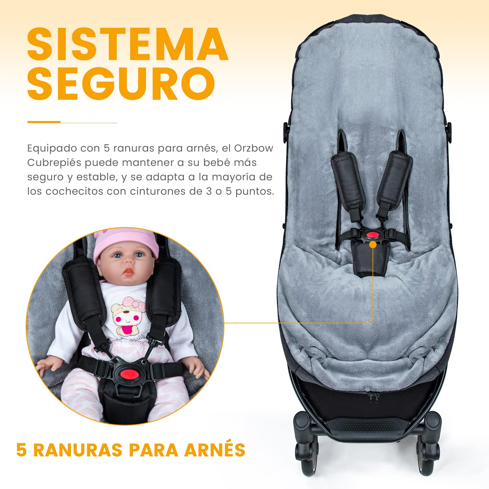 Orzbow Saco Silla Paseo Universal Invierno, Impermeable Saco Carro Bebe con Bolsa, Desmontable Saco Silla de Paseo con Cremallera Lateral Ajustable, Forro Cálido Coral, Forma de L, Gris Oscuro