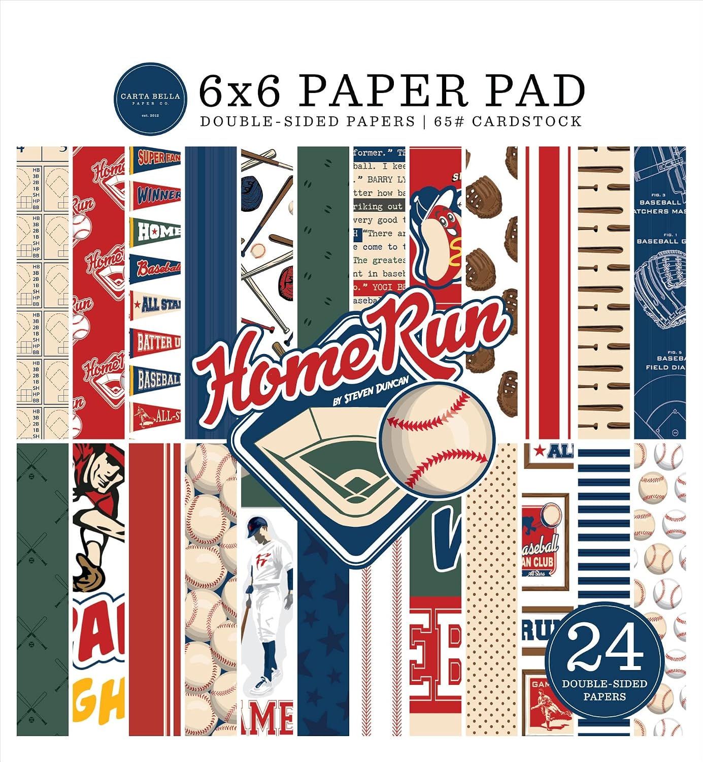 Carta Bella Double-Sided Paper Pad 6"X6" 24/Pkg-Home Run, Multicolor