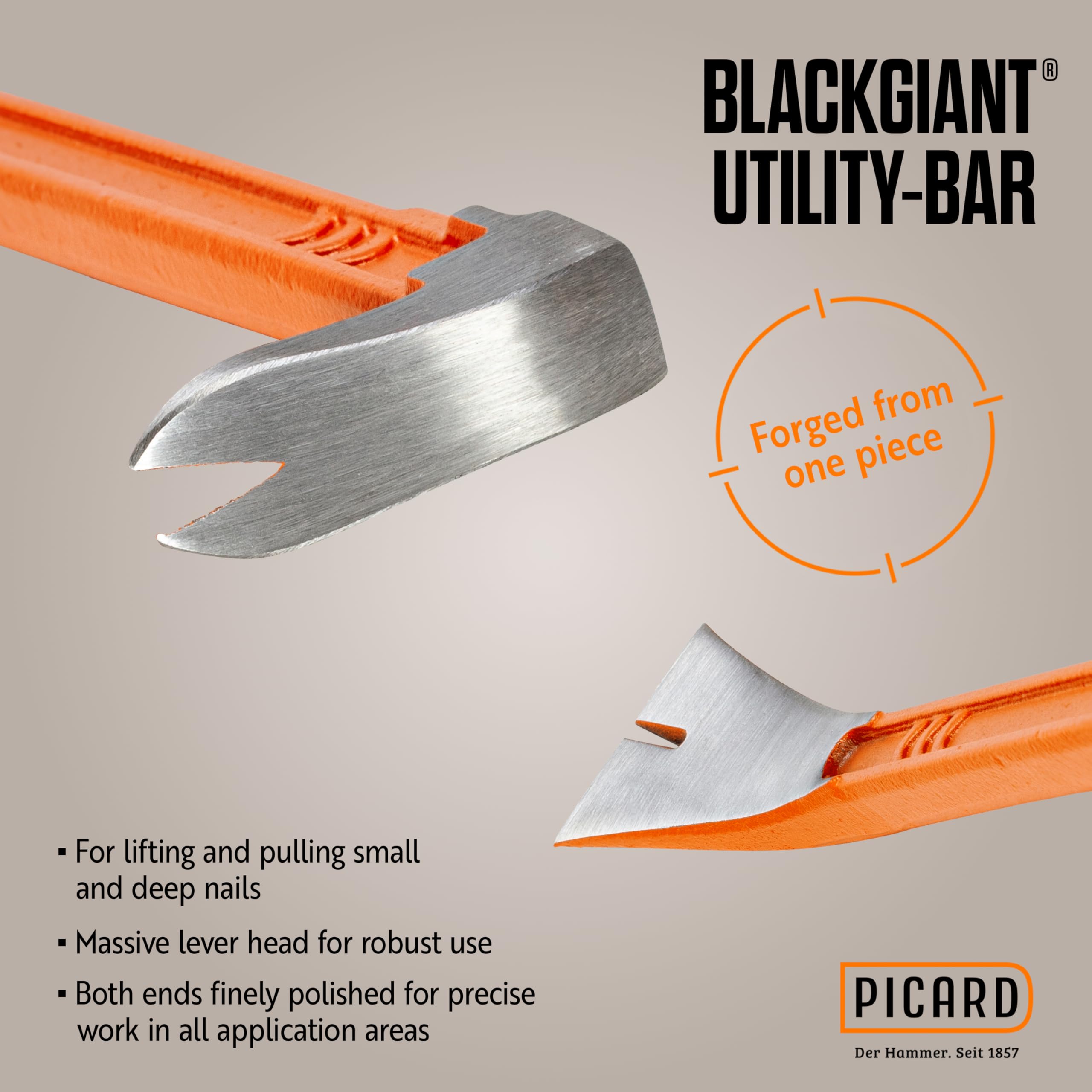 PICARD Palanca para Clavos BlackGiant® Twin Set 46X/46Y | Pata de Cabra Profesional | Palanca Forjada de Una Sola Pieza | Dos Tamaños para Uso Versátil | Alta Estabilidad Bajo Cargas Elevadas