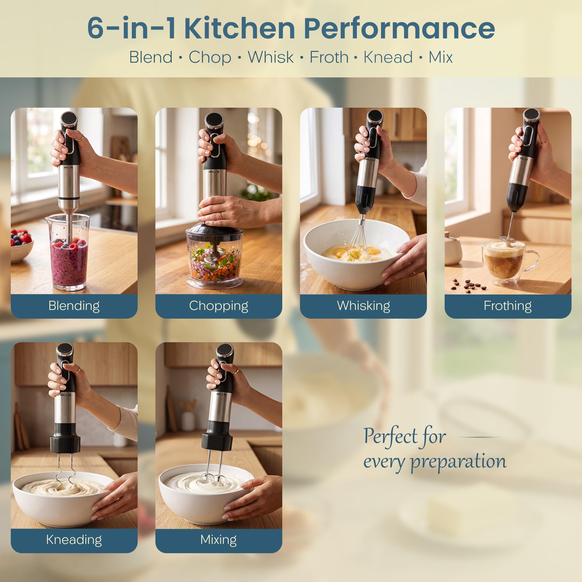 iBELL Hand Blender - 6-in-1, 1200W, Turbo Boost -5