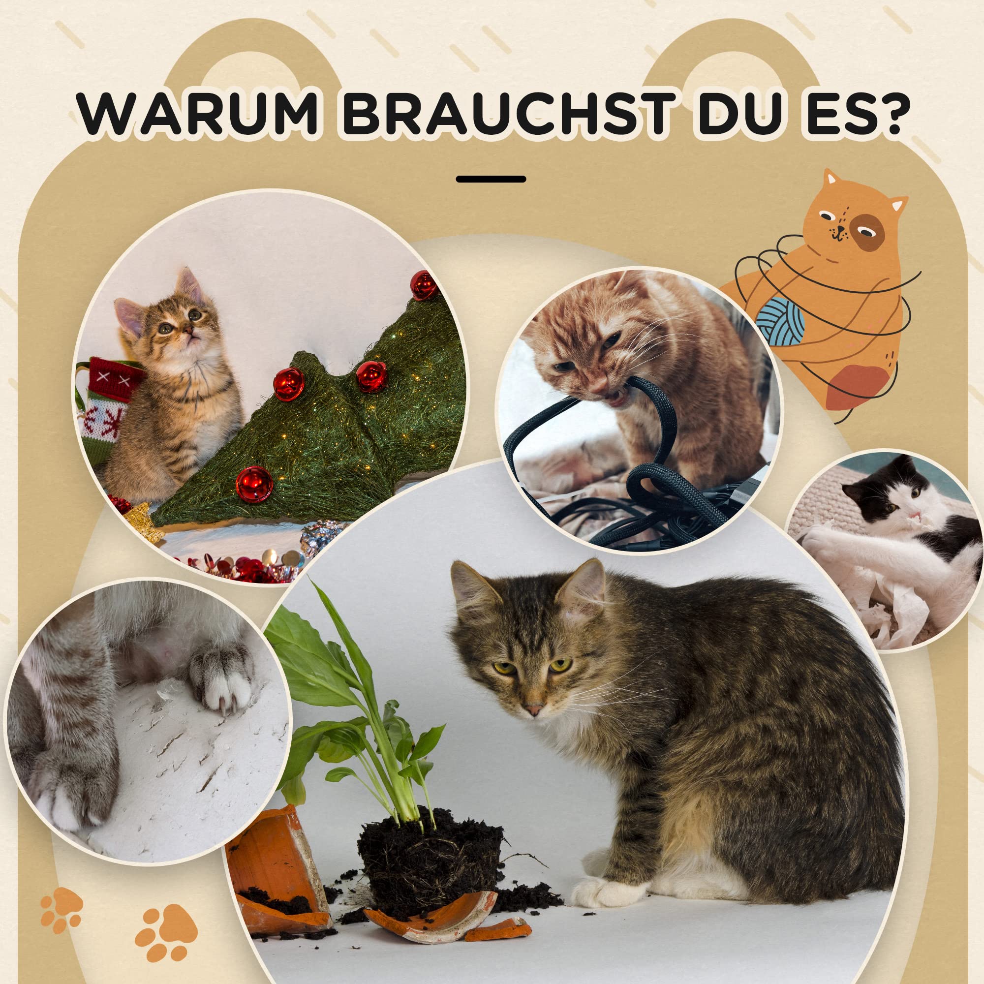 PawHut Kratztonne, Höhe 66 cm, Kratzturm mit 2 Ebenen, Katzentonne mit Kratzbrett, Katzenturm mit 2 Höhlen, Katzenkratzbaum im Bärendesign, Hellbraun