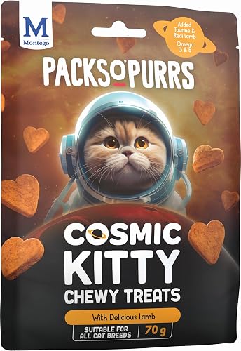 Montego Packs O' Purrs Delicious Lamb Flavour Cat Chewy Treats 70 g (Pack of 10), packaging may vary