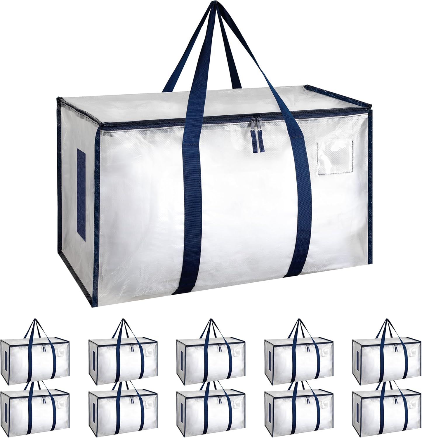Simple Deluxe 10 Pack Extra Large Moving Bags with Lids, Reinforced Handles and Zippers, Heavy Duty Storage Tote For Moving Travel Camping Space Saving, White