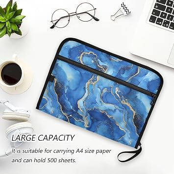 13 Pocket Zipper Expanding File Folder A4 Blue Marble
