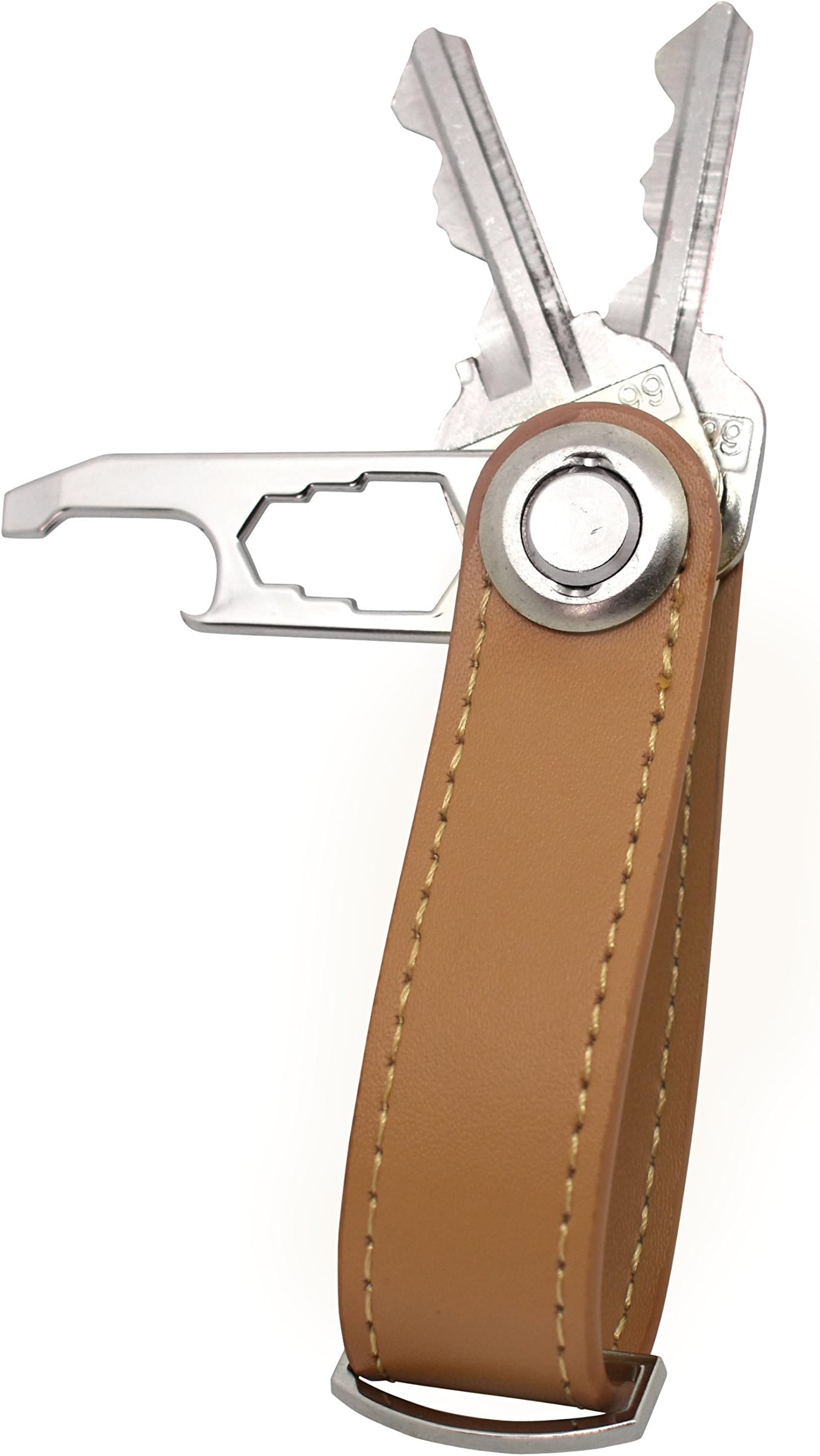 Compact Key Holder Multitool Bottle Opener / Keychain Smart Key Organizer Swiss Knife Design By Nokomis Supply-Leather, Compact and Minimalist Design, Reduce Clutter- Tan