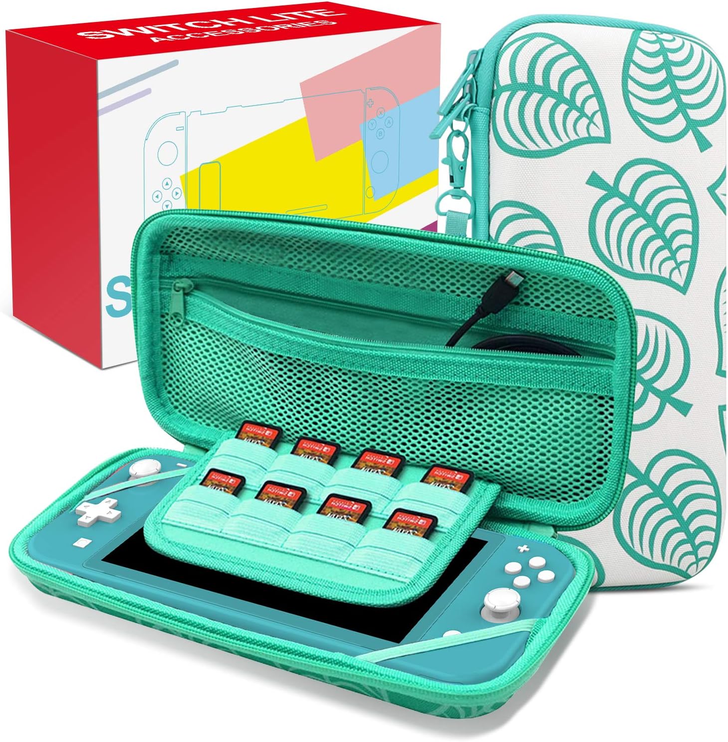Accessories Bundle for Switch Lite, Kit with Carrying Case, Screen Protector, Playstand, Game Card Case, Charging Dock, USB Cable,Thumb-Grip Caps, Stylus for Nintendo Switch Lite