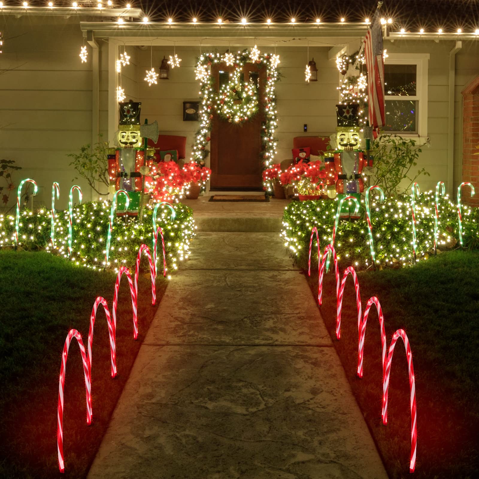 Decorazioni natalizie, luci per sentieri, per esterni, 43,2 cm, 160 LED, per arco, prato, impermeabile, per vacanze, giardino, giardino, cortile, marciapiede, marciapiede, confezione da 10