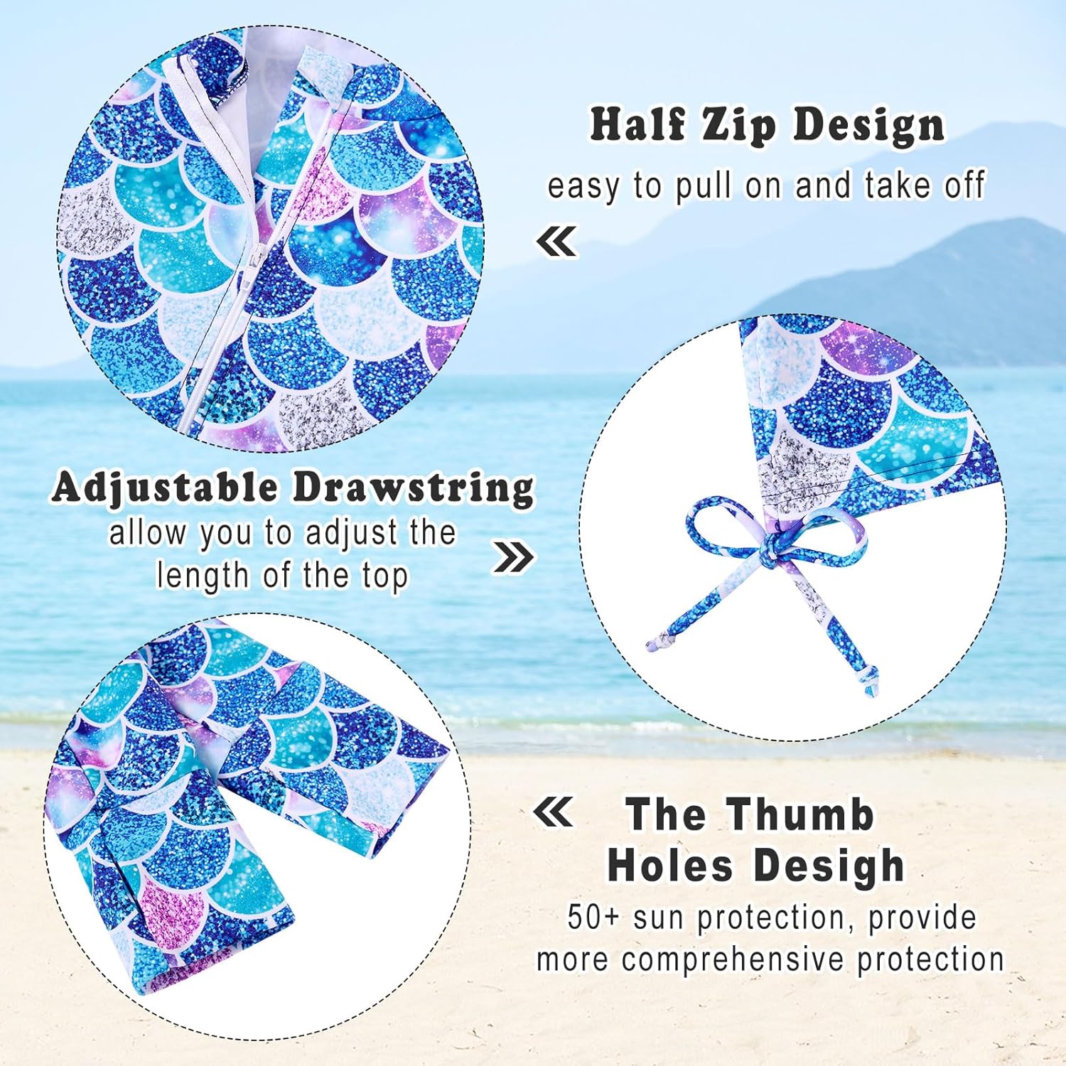 Vogseek 3-12T Girl Swimsuits 2pcs Long Sleeve Swim Rashguard Bathing Suit with Cover-ups Skirt