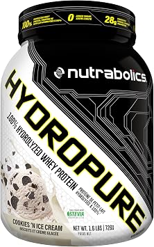 Nutrabolics Hydropure Whey Protein Powder | 100% Hydrolyzed Whey Protein | 28g Protein, Fast Absorbing Protein, Low Fat, Low Carbs | 1.6LB Cookies & Cream