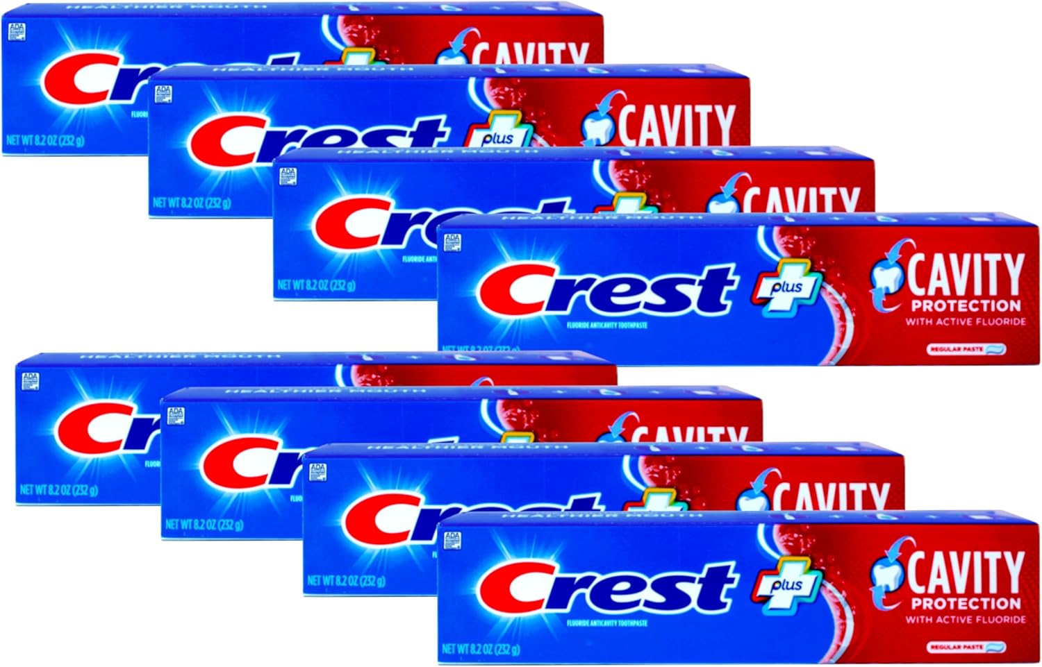 Crest Fluoride Cavity Protection Toothpaste 8.2 Ounce Regular Paste, Bulk Toothpaste, Prevents Cavities Before They Start (8 Pack)