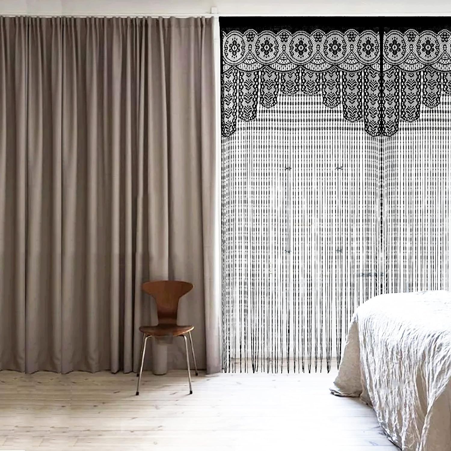String Door Privacy Lace Curtain Macrame Boho Doorway Window Curtains for Wall Divider Windows Door Covers Decorative Room Separation (35×79in/90×200cm,Black) - Image 3