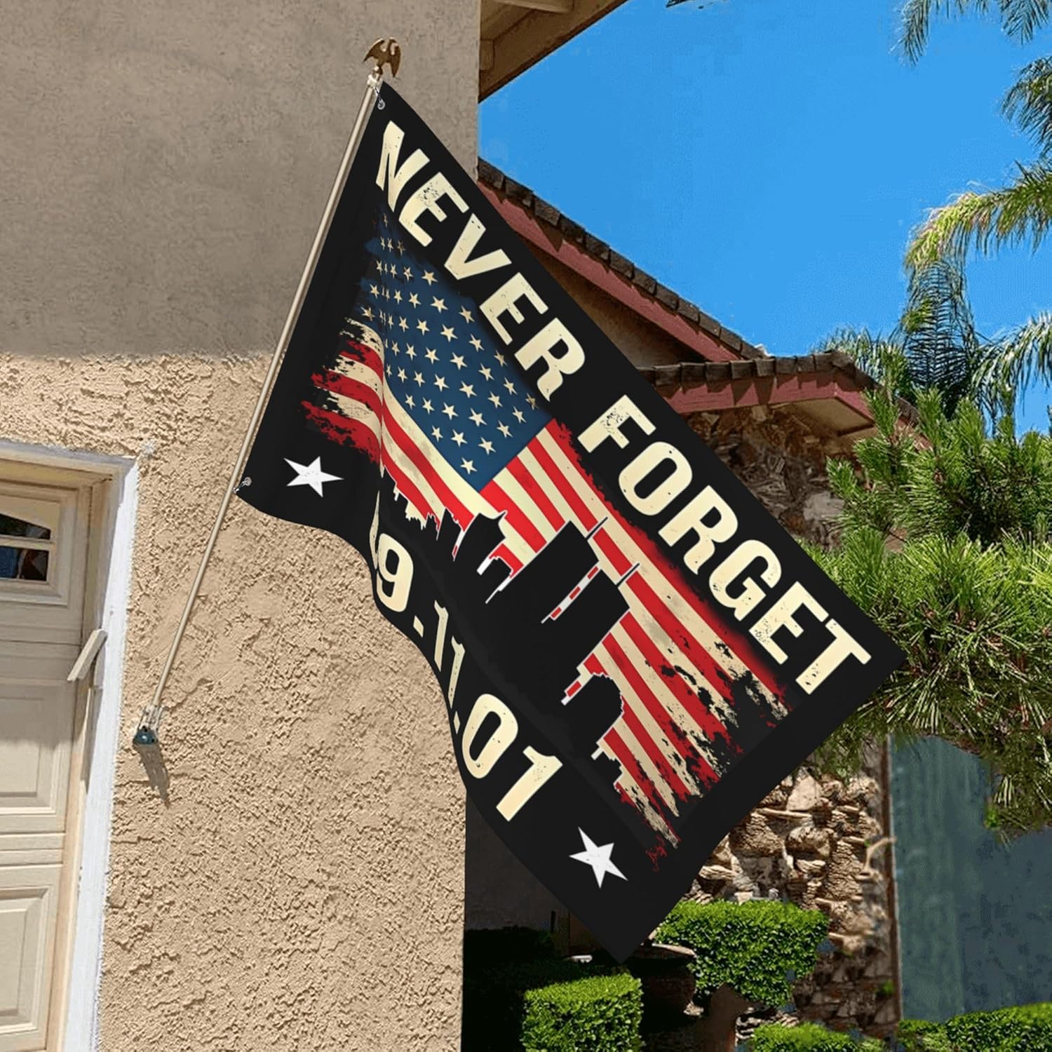 9-11 We Will Never Forget Flag Memorial Day Patriotic Garden Flags for Outside 5x8Banner Yard Signs