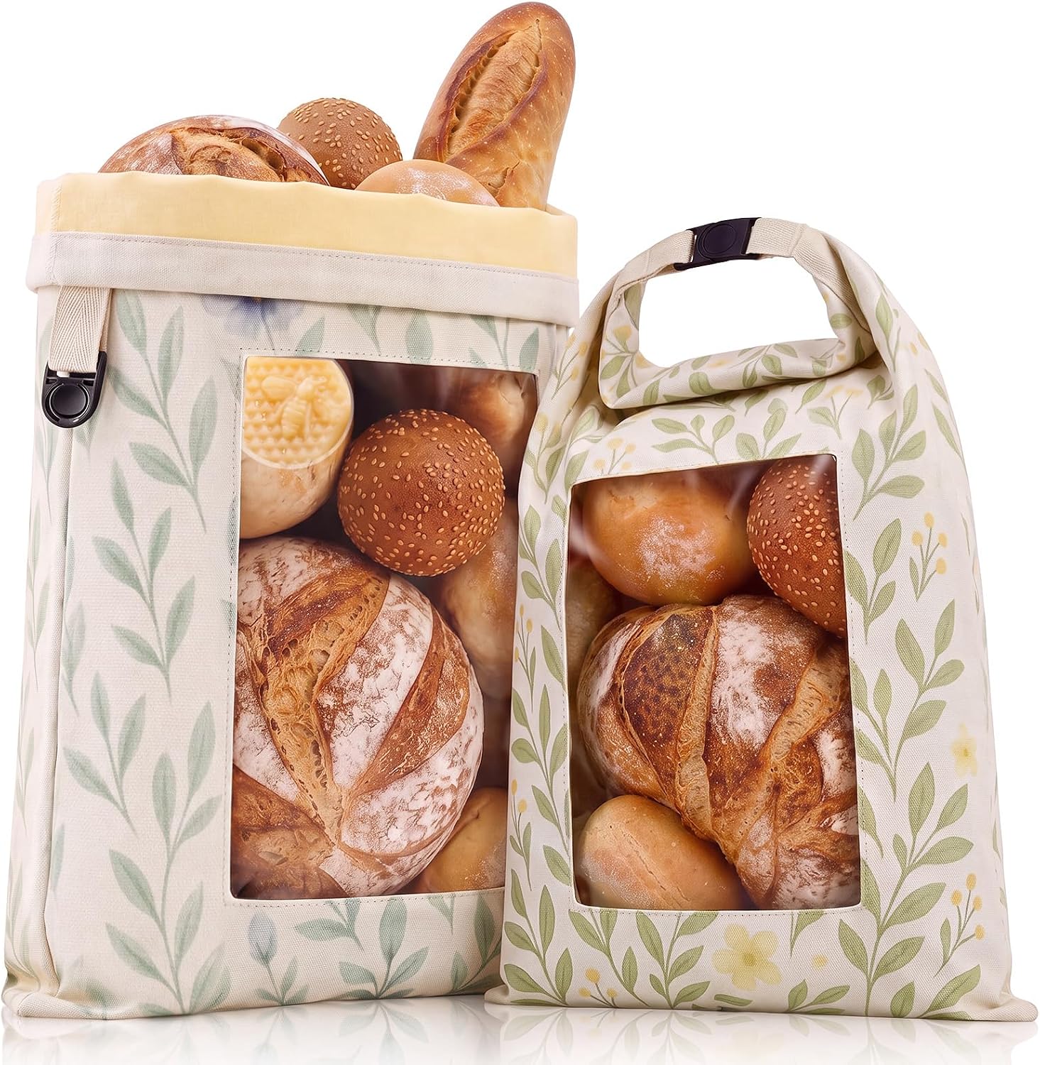 LemonRoad 2 Pack Beeswax Bread Bags for Sourdough with Window, Reusable Cotton Beeswax Bread Storage Bags with Zipper and Handle 17 x 13 In, Fresh Freezer Safe Easy to Clean