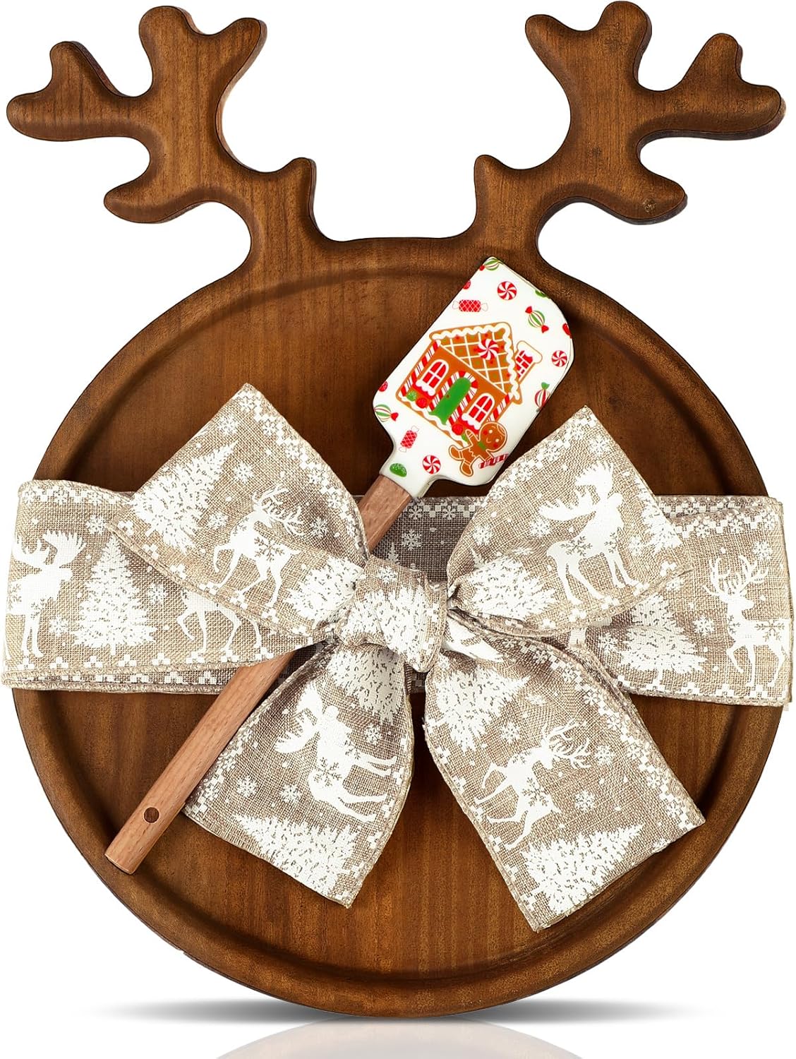 Funnymoom Christmas Cutting Board Gift Christmas Tree Cutting Board with Santa Shaped Scraper and Ribbon Charcuterie Boards Wooden Serving Tray for Cheese Fruit Bread Salad Vegetables Snack Dessert