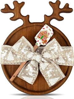 Christmas Cutting Board Gift Christmas Antler Cutting Board with Santa Shaped Scraper and Ribbon Charcuterie Boards Wooden Serving Tray for Cheese Fruit Bread Salad Vegetables Snack Dessert