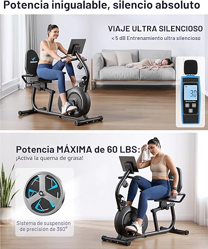 Miniatura 5 de MERACH Bicicleta Reclinable Estática para el Hogar con Bluetooth Inteligente y Aplicación Exclusiva para Bicicletas de Ejercicio, LCD, Manillar