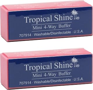Tropical Shine Mini 4-Way Nail Buffer Block 2 Pack - Professional Shaping, Smoothing, Polishing for Glossy Nails On-the-Go