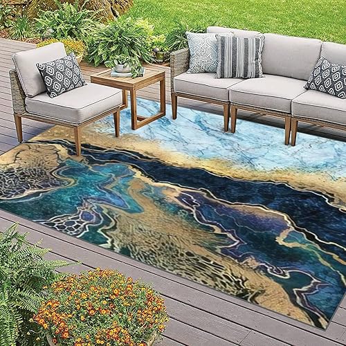 Miniatura 2 de Alfombra abstracta con textura de mármol azul, moderna, bohemia, colorida, suave, antideslizante, para interiores y exteriores, sala de estar,