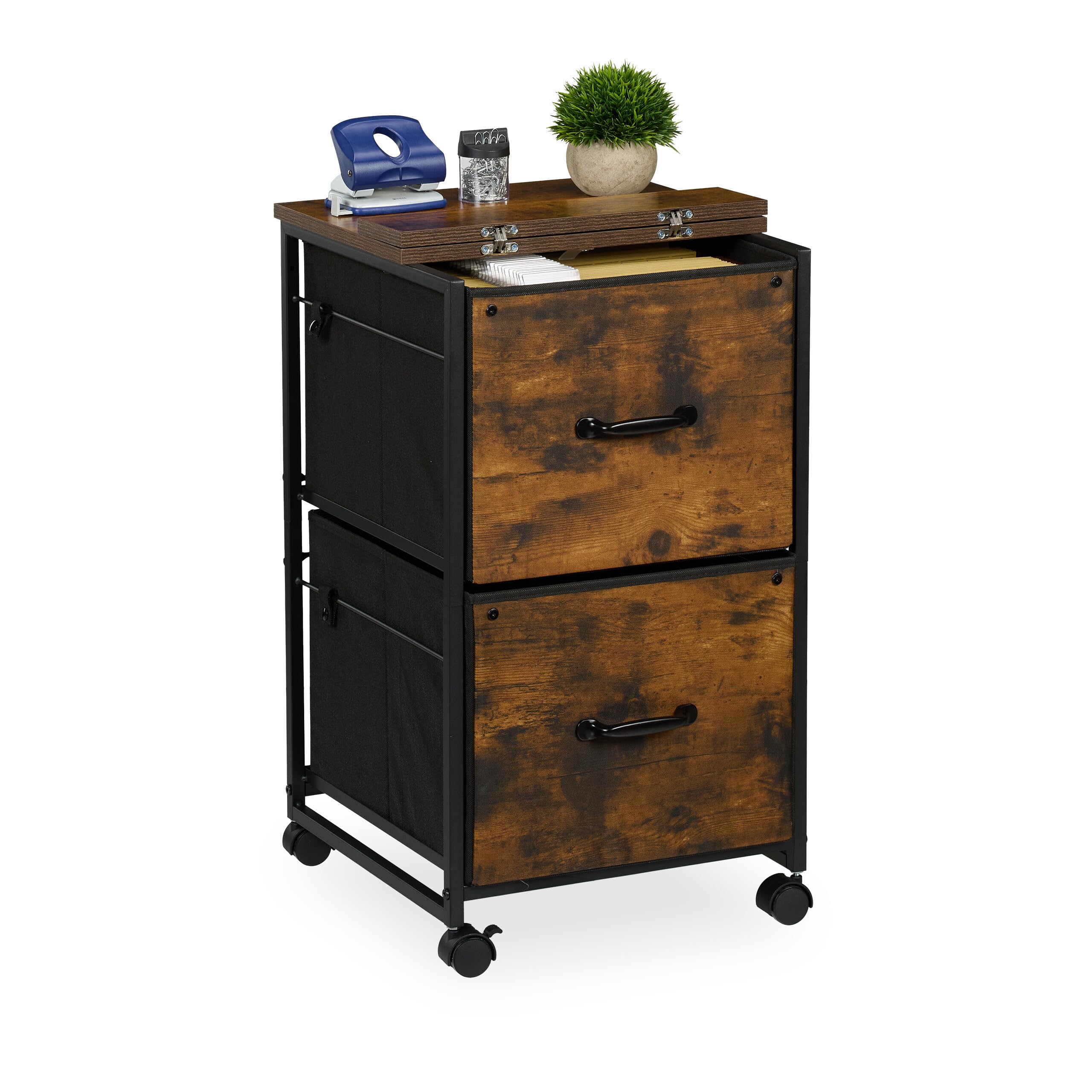 Relaxdays Caisson de Bureau, 2 tiroirs, Design Industriel H x L x P : env. 68 x 40 x 40 cm, Marron et Noir