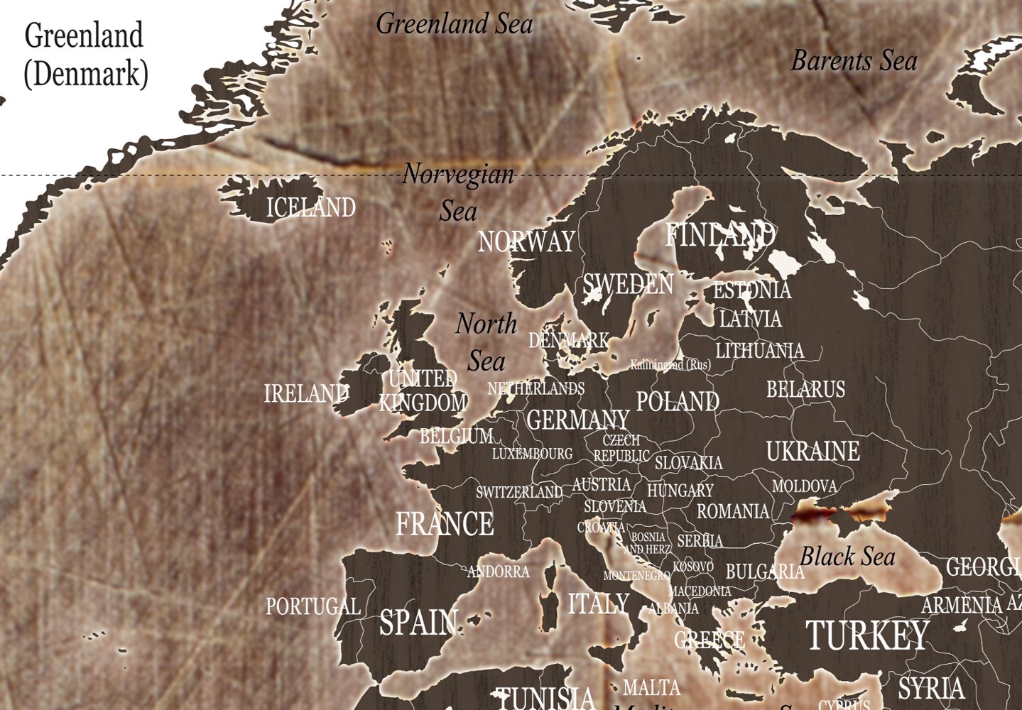 B&D XXL - Lavagna Di Sughero per Puntine - Mappa Mondo 120x80 cm 1 Pezzo - Bacheca Sughero da Parete & Quadro su tela in un Uno - Grande Decorativo per Parete per le Note - Geografica k-C-0050-p-d