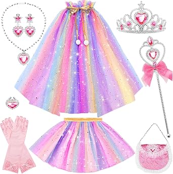 FunMission Princess Dress Up for Little Girl Toys, 9Pcs Christmas Costumes for Kids, Princess Costume Girls, Dress up Clothes for Play, Princess Cape with Crown, Present for Ages 3+